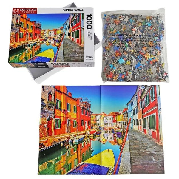 Puzzle box contents of Colorfully Painted Venice Italy Canal 1000 piece jigsaw puzzle by Sorus Puzzles