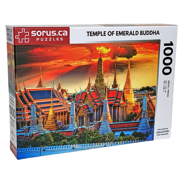 Isometric puzzle box of Temple of Emerald Buddha with red sky in Bangkok Thailand 1000 piece jigsaw puzzle by Sorus Puzzles