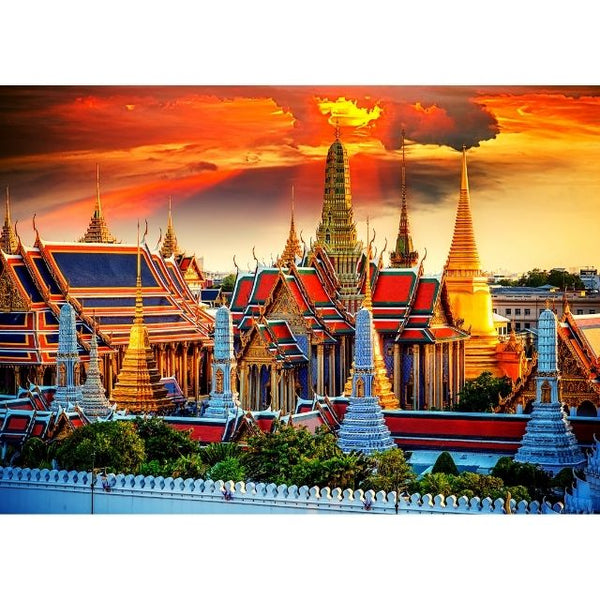 Puzzle image of Temple of Emerald Buddha with red sky in Bangkok Thailand 1000 piece jigsaw puzzle by Sorus Puzzles